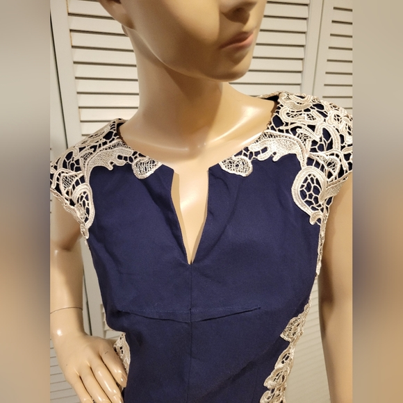 ModCloth Lakeside Libations Lace Trim Appliqué Midi Dress 6 Zipper Broke Read - Picture 4 of 7